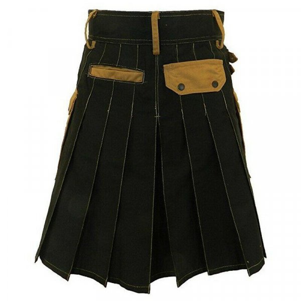 Mens Black Deluxe Scottish Kilt Fashion Utility Kilts