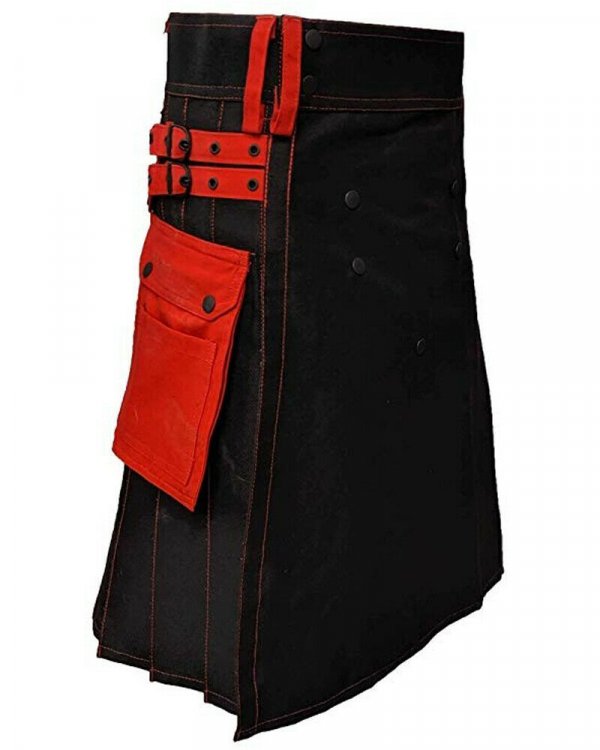 Men’s Scottish Black With Red Contras Kilt Utility