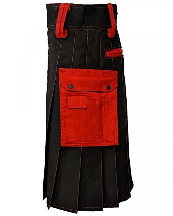 Men’s Scottish Black With Red Contras Kilt Utility