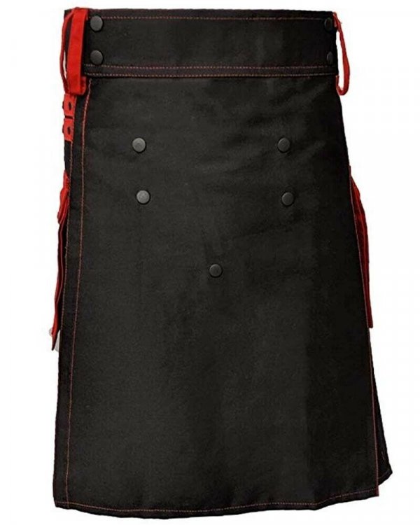 Men’s Scottish Black With Red Contras Kilt Utility