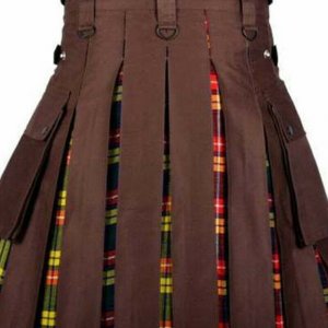 Brown Kilt With Buchanan Tartan Pleats Utility Kilts