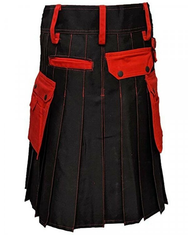 Men’s Scottish Black With Red Contras Kilt Utility