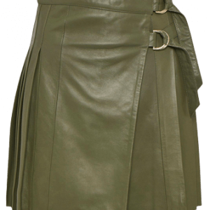 Leather Pleated Buckle Kilt Skirt