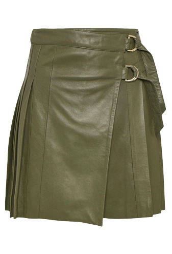 Leather Pleated Buckle Kilt Skirt