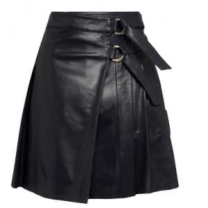 Camel Leather Pleated Buckle Kilt Skirt