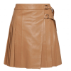 Camel Leather Pleated Buckle Kilt Skirt