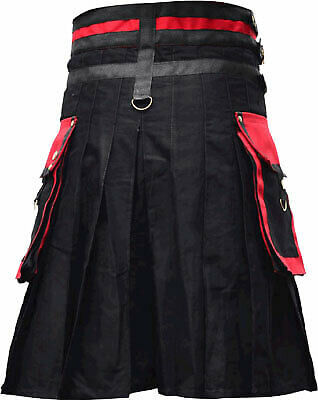 New Scottish Modern Utility Red & Black Plaid Kilt For Men