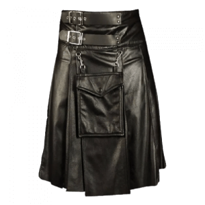 MEN COWHIDE BLACK LEATHER KILT