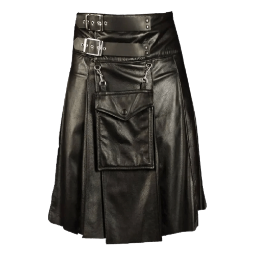 MEN COWHIDE BLACK LEATHER KILT