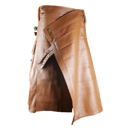 MEN’S BROWN LEATHER KILT WITH SIDE POCKETS