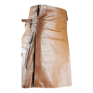 MEN’S BROWN LEATHER KILT WITH SIDE POCKETS