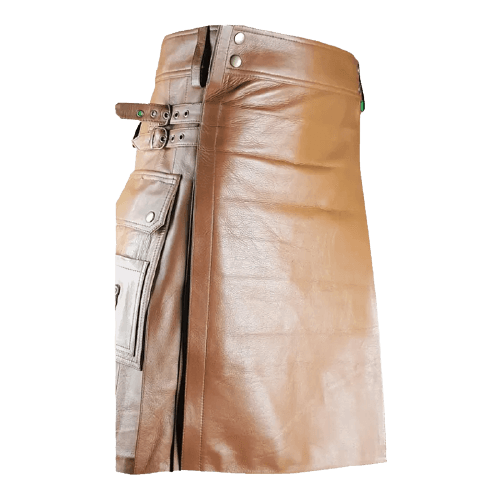 MEN’S BROWN LEATHER KILT WITH SIDE POCKETS