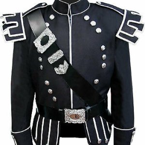 Black Traditional Scots Guards Style Doublet with Castellated Shoulder Shells