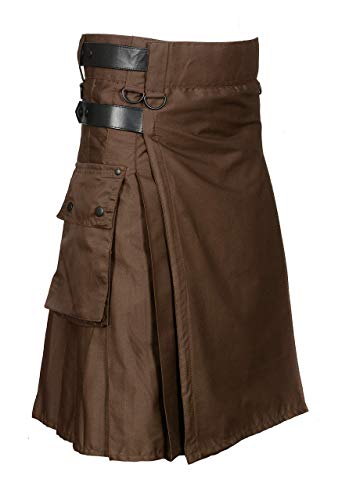 Chocolate Brown Leather Strap Utility Kilt For Active Man