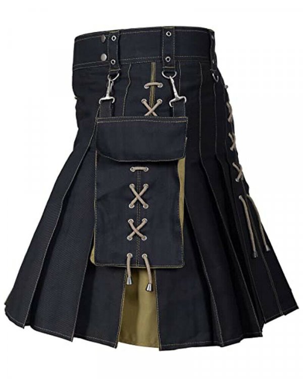 Fashion Utility Hybrid Kilt Black And Khaki1