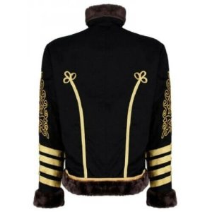 HUSSAR BLACK FAUX FUR MILITARY WOOL JACKET