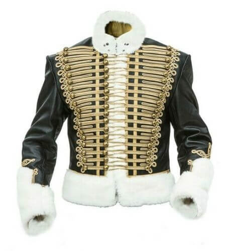 Leather Prussian Hussars Pelisse Jacket with white Fur