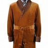 Luxurious Brown Velvet Smoking Jacket Men’s Dress Gown with Quilted Shawl Collar