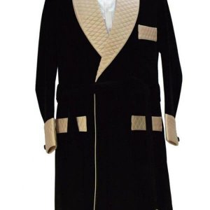 Men Black Smoking Jacket Designer Elegant Luxury Wedding Party Wear Long Coat