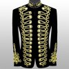 Men Braided Black Velvet Jacket Military Gold Braided Jacket Hussar Velvet Jacket