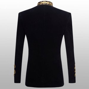 Men Braided Black Velvet Jacket Military Gold Braided Jacket Hussar Velvet Jacket