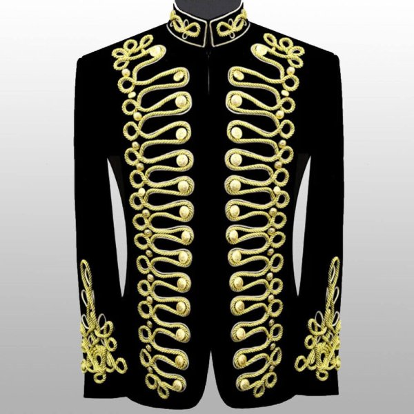 Men Braided Blue Velvet Jacket Military Gold Braided Jacket Hussar Velvet Jacket (Copy)