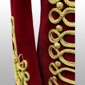 Men Braided Red Velvet Jacket Military Gold Braided Jacket Hussar Velvet Jacket