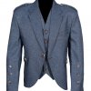 Men Gray Wool Argyle Jacket and with Five Button Waistcoat