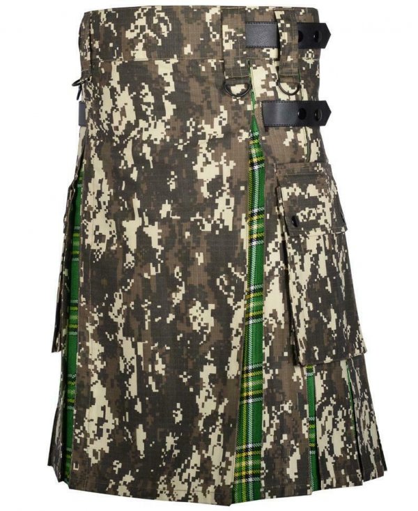 Men Military Digital Camo Utility Hybrid Kilt Irish Tartan Under Pleated