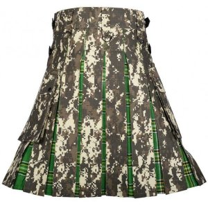 Men Military Digital Camo Utility Hybrid Kilt Irish Tartan Under Pleated