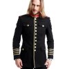 Men's Black Wool Gothic Military Uniform Officer Hussar Commander Jacket