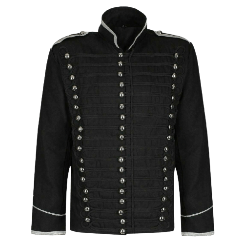 Men’s Black hussar steampunk cotton parade jacket, military jacket