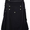 Men’s Fashion Cotton Black Utility Kilt with Bespoke Stitching