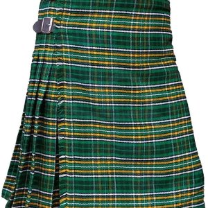 100% Cotton Made in the USA or Imported Buckle closure Dry Clean Only Men's Heritage of Ireland Tartan Kilt Active Wedding Kilt Steampunk-Scottish Fashion Modern Highlander Kilt Traditional 8 Yard Kilts 80% Acrylic & 20% Wool. Belt loops for Sporran Heavy Weight Tartan. Traditional Scottish look. Made to Measure, Hand-sewn. Buckle is Sliver Chrome Rust Free. Cotton lining provides extra comfort. Dry clean only and You can wash by hands. The Kilts has a Pleated back and is Flat across the front. Three adjustable Leather straps allow 2 Inches of Adjustment. Casual Kilts Can be used for both formal & informal occasions.