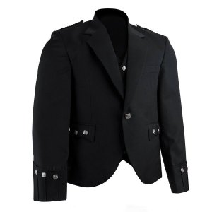 Men’s Kilt Jacket Black Argyll Jacket & 5 Buttons Waistcoat