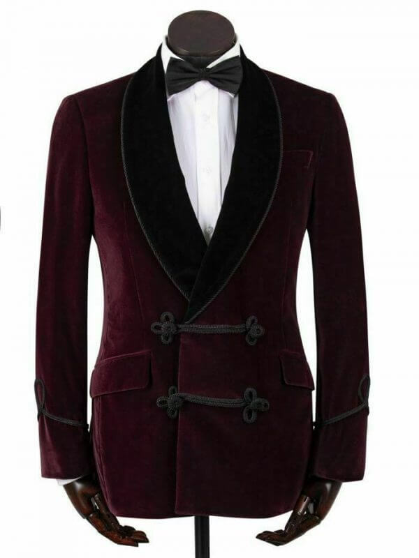 Men’s Maroon Vintage Velvet Smoking Jacket with Shawl Collar Dinner Jacket