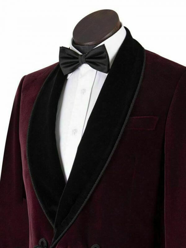 Men’s Maroon Vintage Velvet Smoking Jacket with Shawl Collar Dinner Jacket3