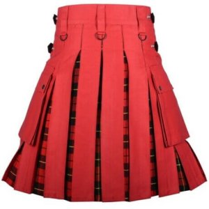 Men’s Red Cotton Utility Hybrid Kilt – Wallace Tartan Under Pleats2