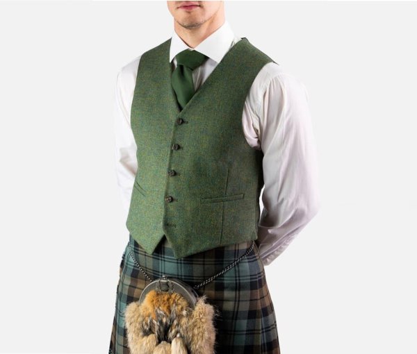 Men’s Scottish Lovat Green Wool Argyle Kilt Jacket With Waistcoat Wedding Jacket2