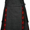 Modern Hybrid Black Denim & Wallace Tartan Kilt Handmade Hybrid Utility Kilt