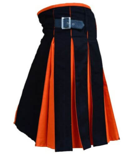 New Great Scottish Black And Orange Hybrid Kilt For Men