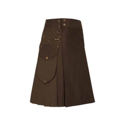 New Scottish Men Cargo Brown Utility Kilt For Sale