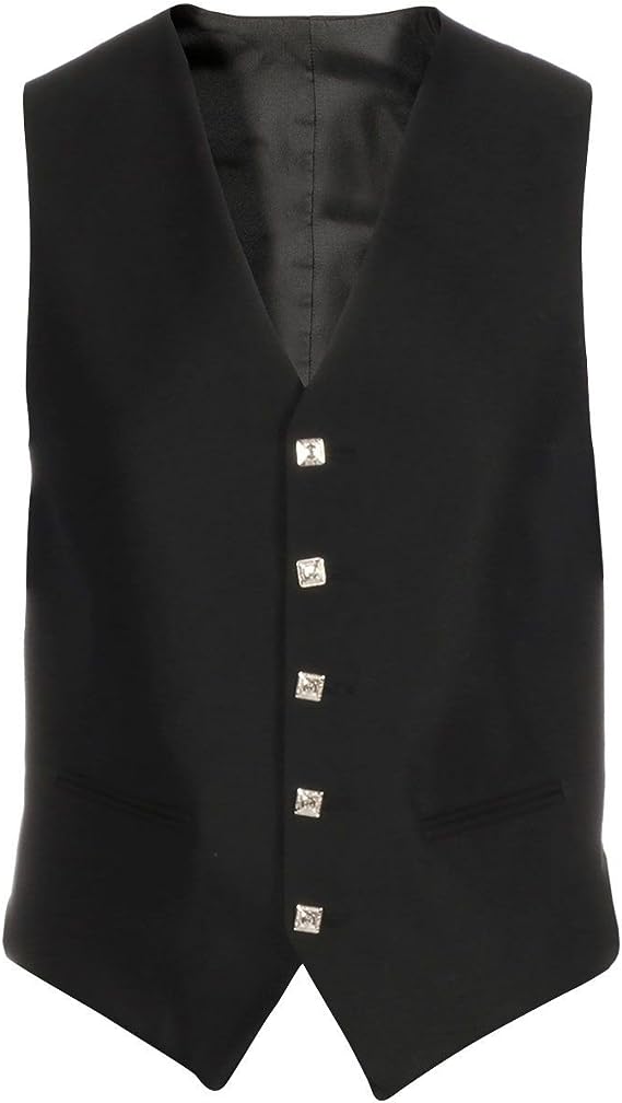 New Scottish Premium Wedding Argyle Black 5 Button Waistcoat