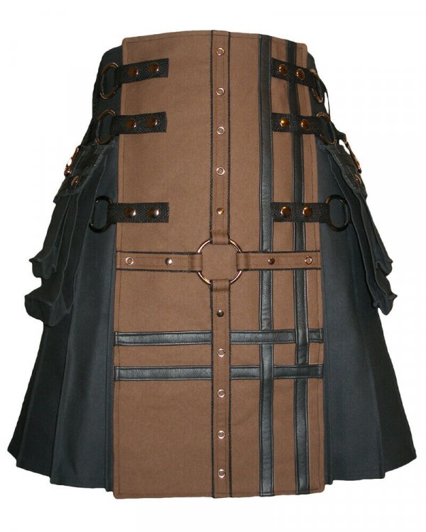 New Scottish Traditional Fashion Kilt Black And Brown Kilts