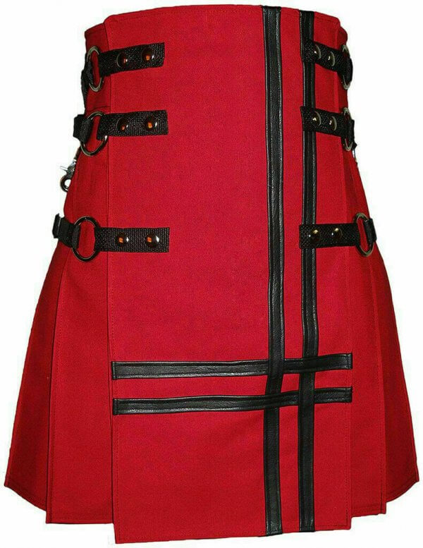 New Stylish Red Canvas 100% Cotton Fashion Utility Kilt Chain1