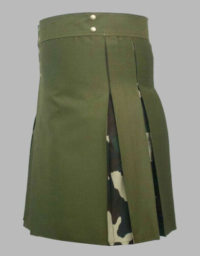 Olive Hybrid Kilt Trekking Tailor-made for Men – Under Camo Pleats1