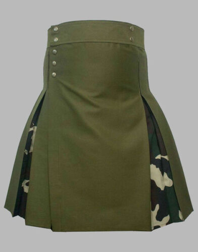 Olive Hybrid Kilt Trekking Tailor-made for Men – Under Camo Pleats2