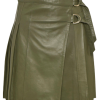 SKC Leather Pleated Buckle Kilt Skirt