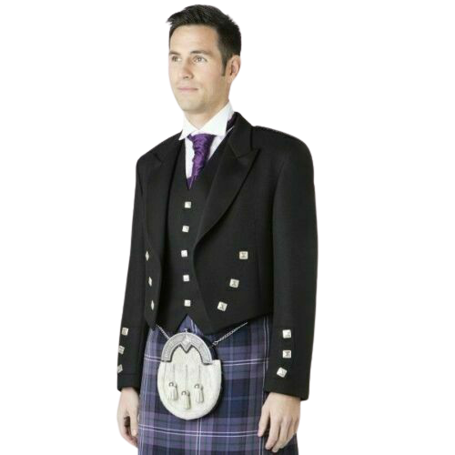 Scottish Barathea Wool Prince Charlie Kilt Jacket With & 5 Button Waistcoat