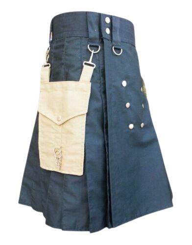 Scottish Black Utility Kilt Detachable Khaki Pocket1